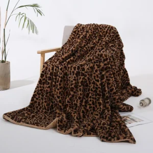 Leopard Print Faux Rabbit Fur Blanket