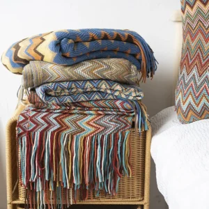 Bohemian Fringe Knitted Blanket