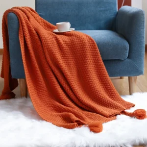Nordic Tassel Pom-poms Knitted Throw Blanket