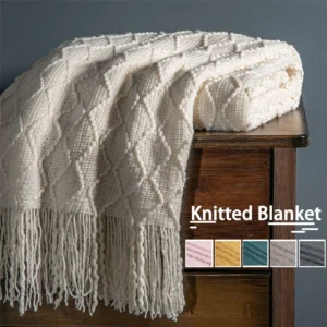 Customizable Knitted Throw Blanket with Tassels