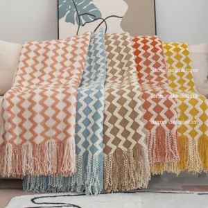 Block Knitted Tassel Throw Blanket