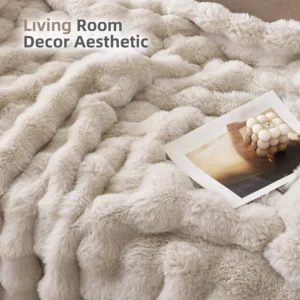 Cream Fluffy Faux Fur Throw Blanket