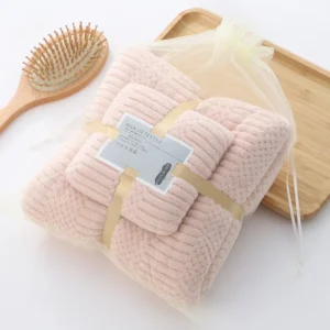 Soft Coral Fleece Bath Towel Set